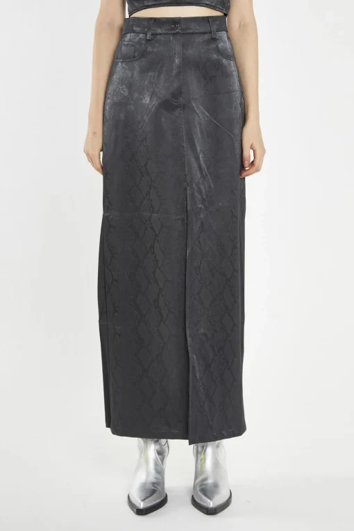 Glamorous Going Out Skirts|Co-ords|Black-Snake PU Centre-Split Midi-Skirt -