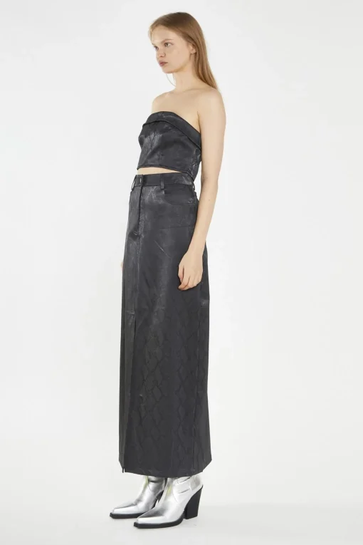 Glamorous Going Out Skirts|Co-ords|Black-Snake PU Centre-Split Midi-Skirt -