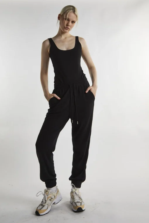 Glamorous Loungewear|Black-Towelling High-Waisted Cuffed Joggers -