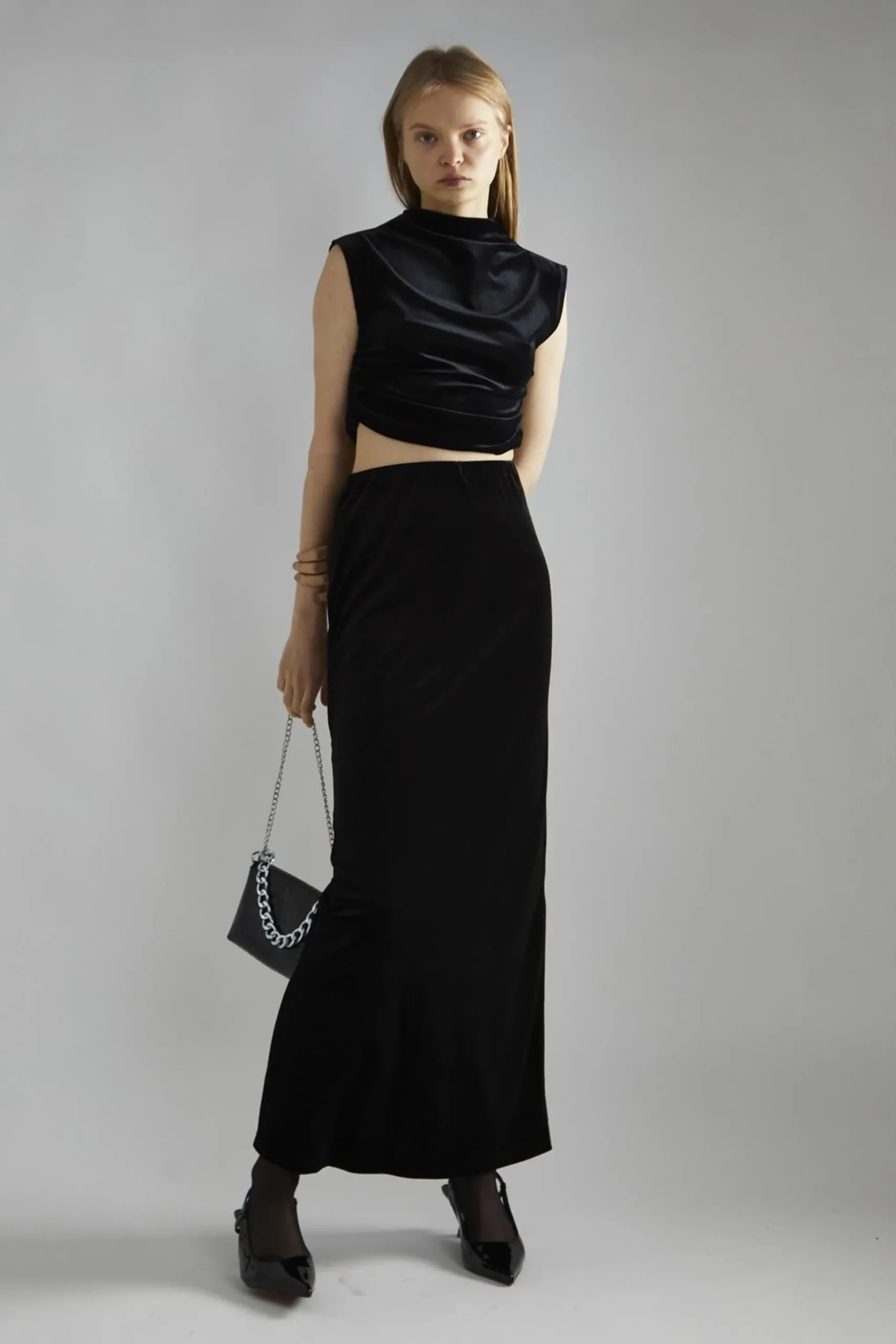 Glamorous Going Out Tops|Glamorous Studio|Black-Velvet Ruched Crop-Top -