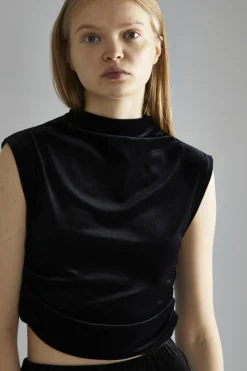 Glamorous Going Out Tops|Glamorous Studio|Black-Velvet Ruched Crop-Top -