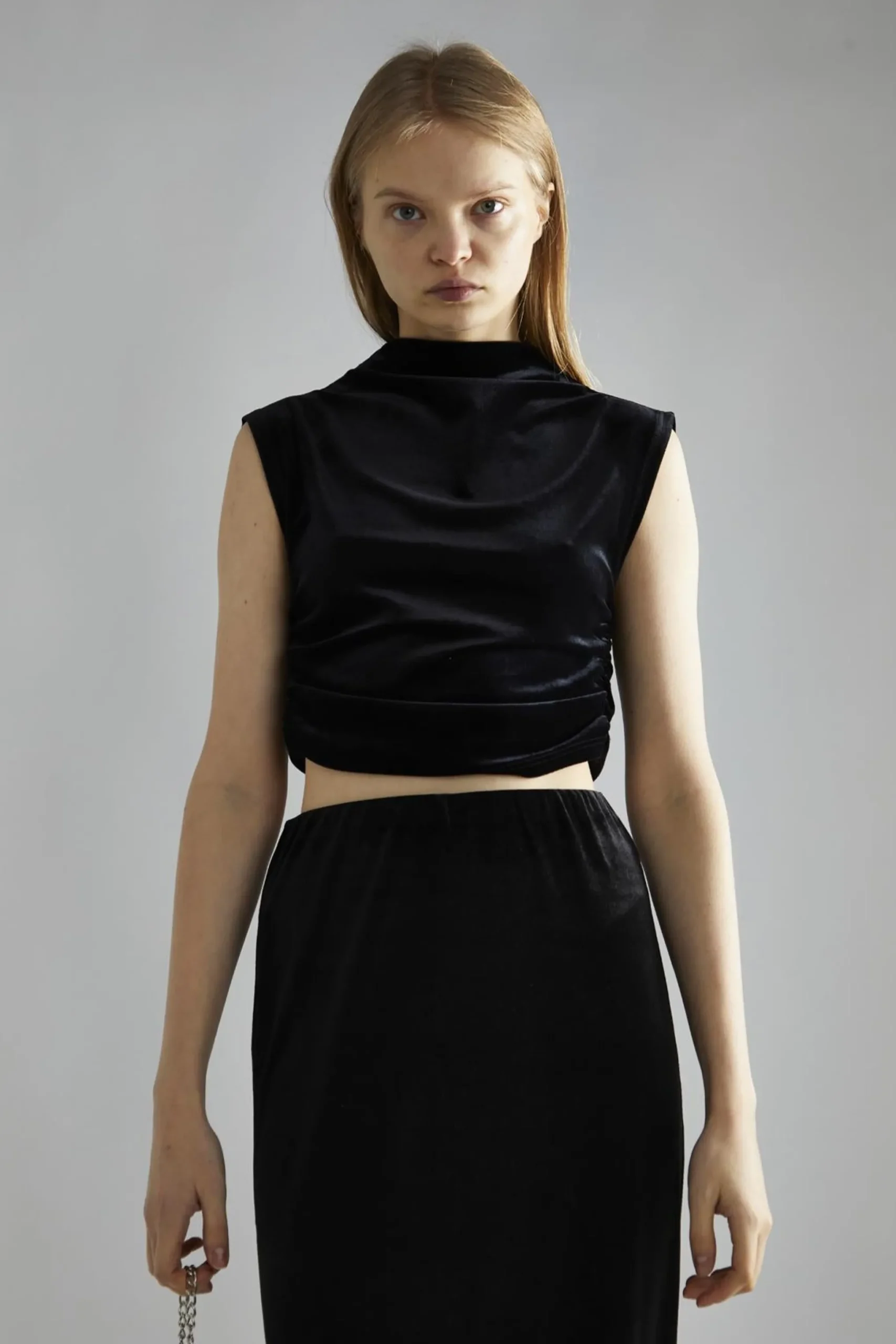 Glamorous Going Out Tops|Glamorous Studio|Black-Velvet Ruched Crop-Top -