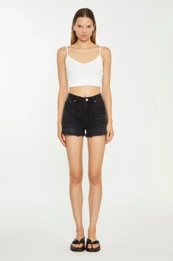 Glamorous Chic Escapes|Denim Shorts|Black-Wash Frayed Edge Denim Shorts -