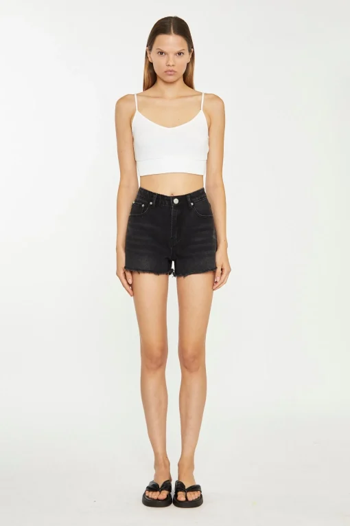 Glamorous Chic Escapes|Denim Shorts|Black-Wash Frayed Edge Denim Shorts -