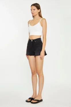 Glamorous Chic Escapes|Denim Shorts|Black-Wash Frayed Edge Denim Shorts -