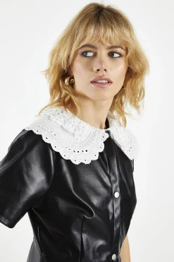 Glamorous Day Dresses|Mini Dresses|Black-White Collared A-Line Mini-Dress -
