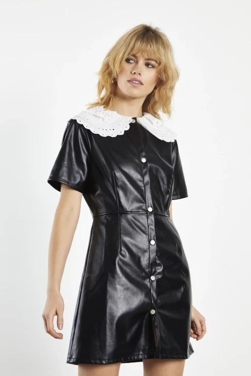 Glamorous Day Dresses|Mini Dresses|Black-White Collared A-Line Mini-Dress -