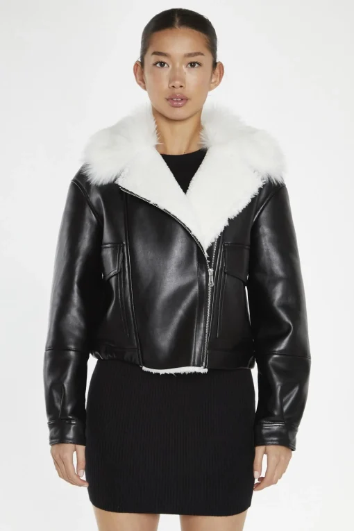 Glamorous Faux Fur & Leather|Jackets|Black-White Faux-Fur PU Jacket -