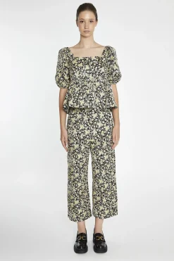 Glamorous Co-ords|Black-Yellow Brocade Cropped Wide-Leg-Trousers -