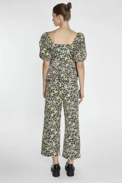 Glamorous Co-ords|Black-Yellow Brocade Cropped Wide-Leg-Trousers -