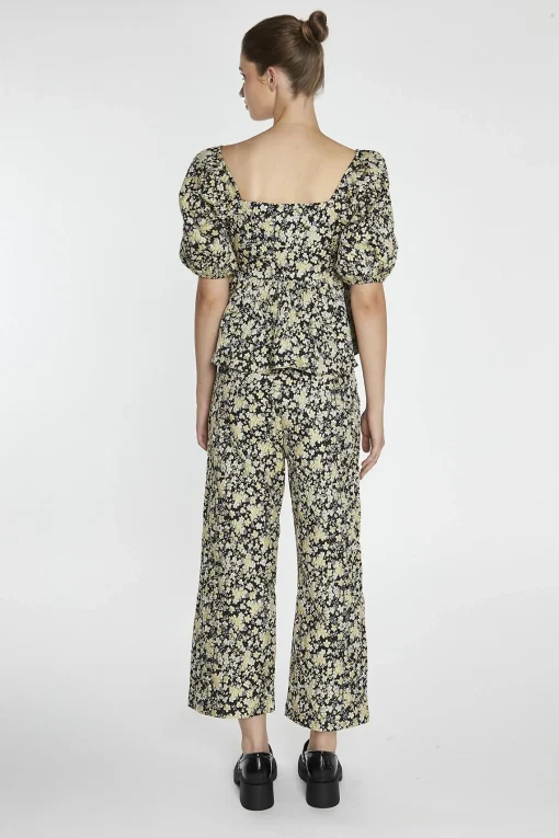 Glamorous Co-ords|Black-Yellow Brocade Cropped Wide-Leg-Trousers -