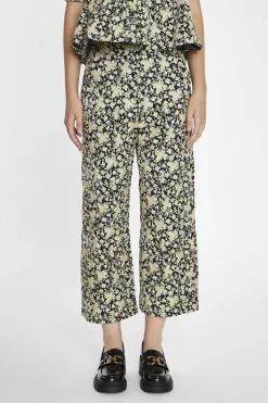 Glamorous Co-ords|Black-Yellow Brocade Cropped Wide-Leg-Trousers -