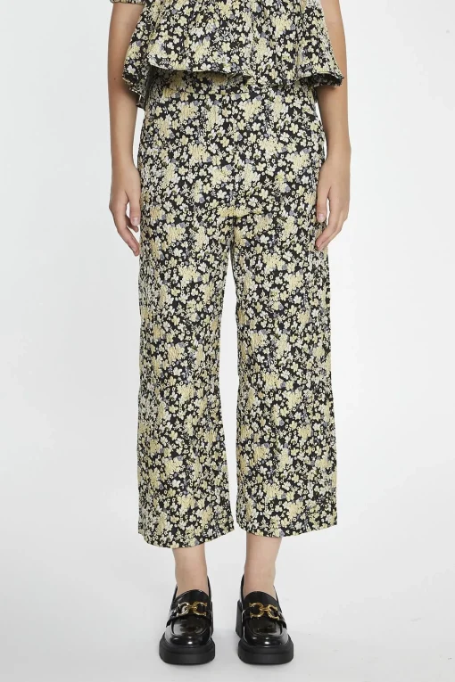 Glamorous Co-ords|Black-Yellow Brocade Cropped Wide-Leg-Trousers -