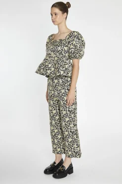 Glamorous Co-ords|Black-Yellow Brocade Cropped Wide-Leg-Trousers -