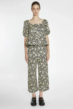 Glamorous Blouses & Shirts|Black-Yellow Brocade Square-Neck Peplum-Top -