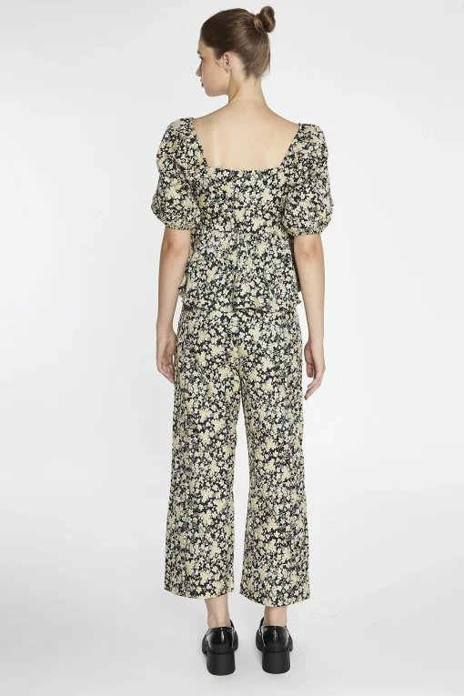 Glamorous Blouses & Shirts|Black-Yellow Brocade Square-Neck Peplum-Top -