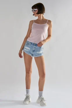 Glamorous Denim Shorts|Bleach Stonewash Distressed Denim Shorts -