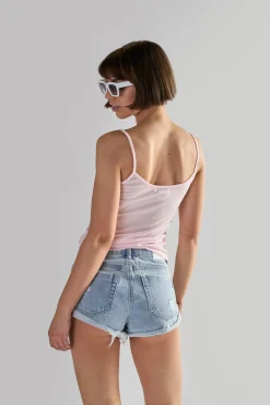 Glamorous Denim Shorts|Bleach Stonewash Distressed Denim Shorts -