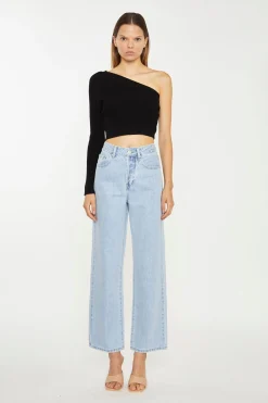 Glamorous Chic Escapes|Straight Leg Jeans|Bleach Stonewash Straight Leg Jeans -