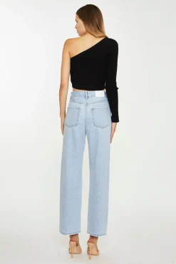 Glamorous Chic Escapes|Straight Leg Jeans|Bleach Stonewash Straight Leg Jeans -