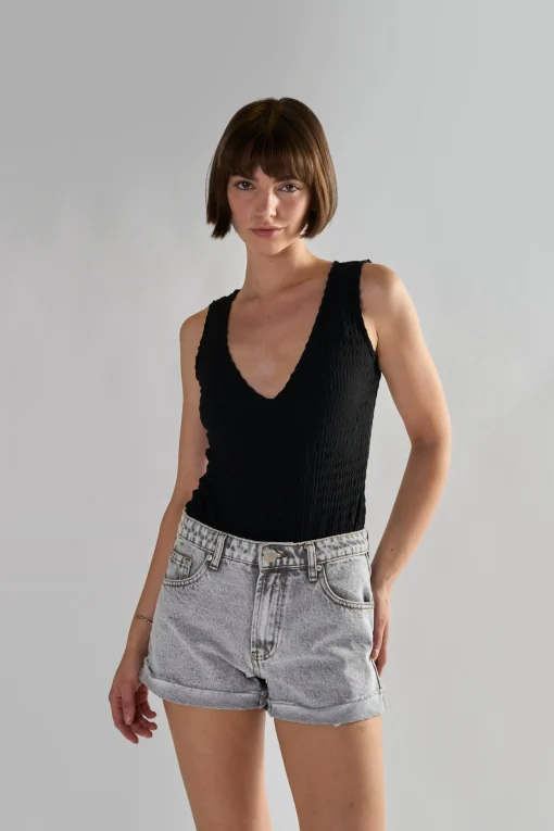 Glamorous Denim Shorts|Bleach-Acid Black Denim Shorts -