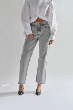 Glamorous Straight Leg Jeans|Bleach-Acid Black Straight Jeans -