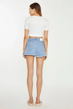 Glamorous Chic Escapes|Denim Shorts|Bleach-Blue Frayed Hem Denim Shorts -