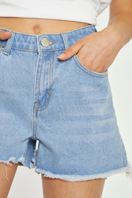 Glamorous Chic Escapes|Denim Shorts|Bleach-Blue Frayed Hem Denim Shorts -