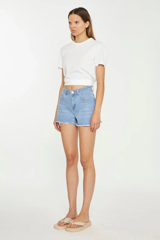 Glamorous Chic Escapes|Denim Shorts|Bleach-Blue Frayed Hem Denim Shorts -
