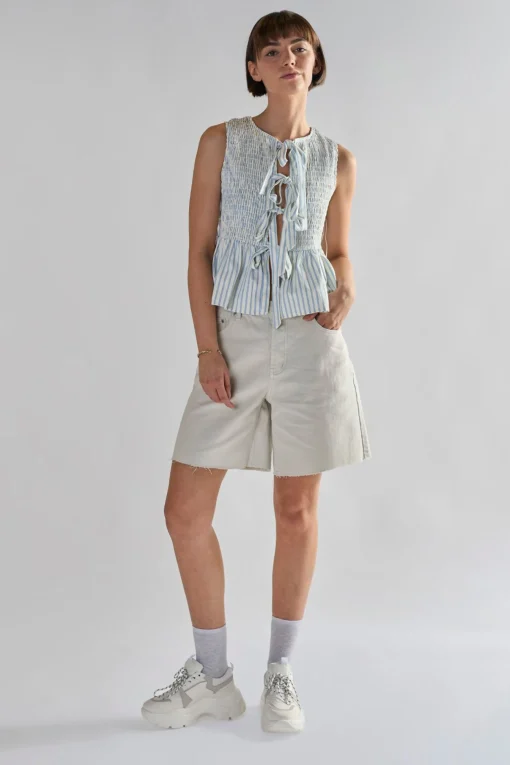 Glamorous Denim Shorts|Bleach-White Denim Cut-Off Long Shorts -