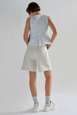 Glamorous Denim Shorts|Bleach-White Denim Cut-Off Long Shorts -