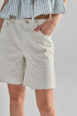 Glamorous Denim Shorts|Bleach-White Denim Cut-Off Long Shorts -