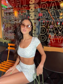 Glamorous Jet Setter|Chic Escapes|Blue Dainty-Ditsy Hot pants -