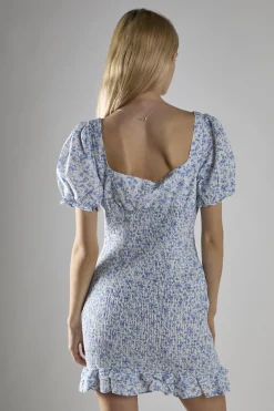 Glamorous Mini Dresses|Mini Dresses|Blue Ditsy Shirred Bodycon Mini-Dress -