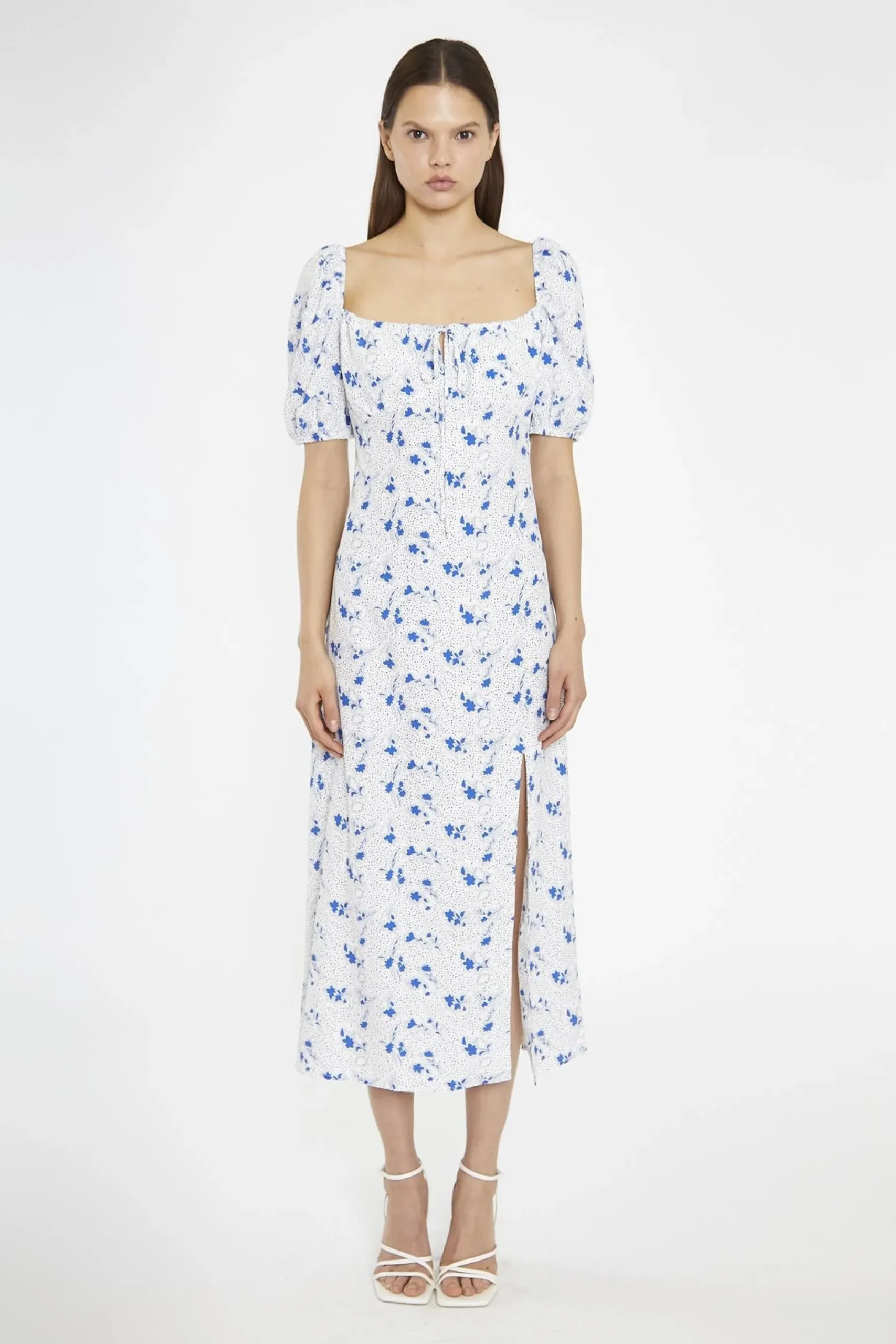 Glamorous Day Dresses|Midi & Midaxi Dresses|Blue Dot Vintage Floral Milkmaid Midi-Dress -