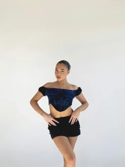 Glamorous Best Dressed Guest|Going Out Tops|Blue Floral-Devore Milkmaid Corset Top -