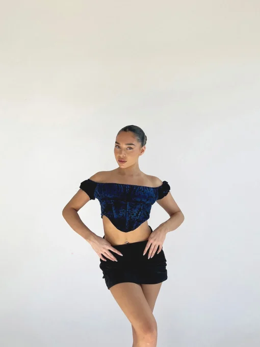 Glamorous Best Dressed Guest|Going Out Tops|Blue Floral-Devore Milkmaid Corset Top -