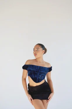 Glamorous Best Dressed Guest|Going Out Tops|Blue Floral-Devore Milkmaid Corset Top -