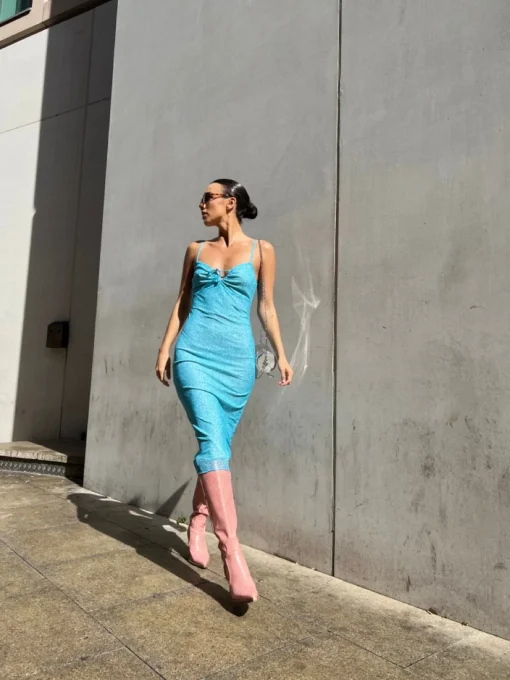 Glamorous Graduation|Day Dresses|Blue Flower Mesh Midi Dress -