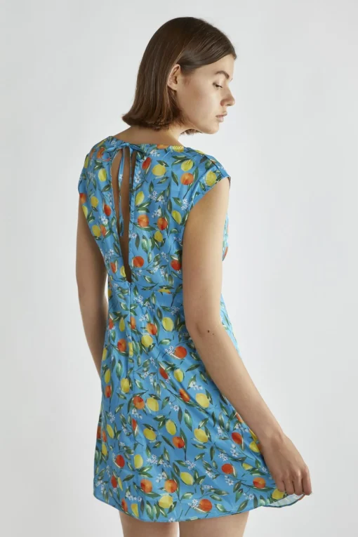Glamorous Day Dresses|Mini Dresses|Blue Lemon-Print V-Neck Mini-Dress -