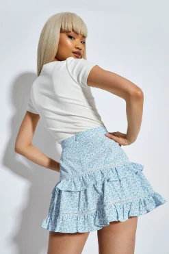 Glamorous Mini Skirts|Blue Mini Vintage Rose Ruffle Mini Skirt -