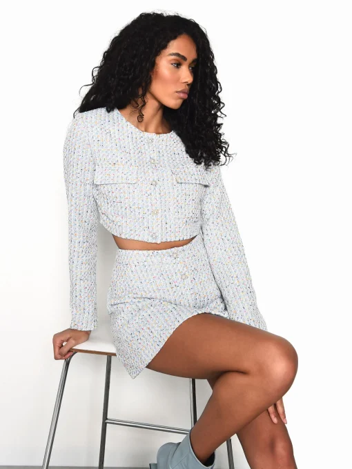 Glamorous Co-ords|Jackets|Blue Multi Tweed Button Up Jacket -