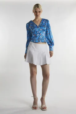 Glamorous Blouses & Shirts|Blue Multi-Floral Long-Sleeve Top -