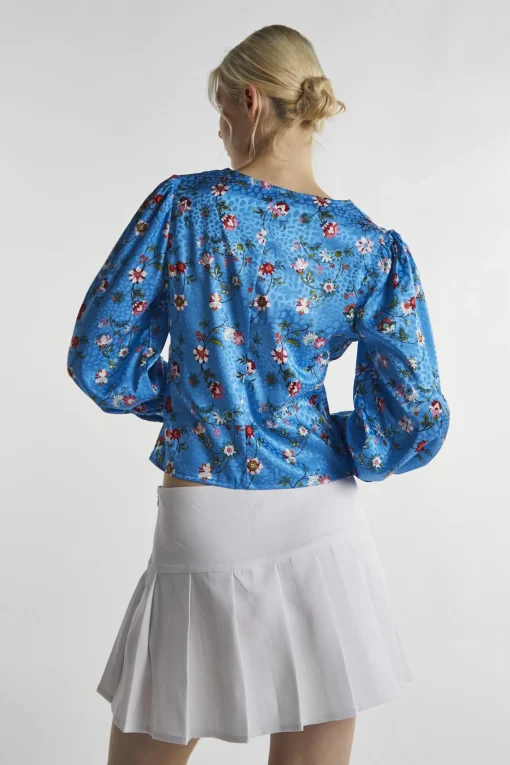 Glamorous Blouses & Shirts|Blue Multi-Floral Long-Sleeve Top -