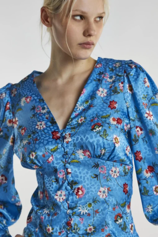 Glamorous Blouses & Shirts|Blue Multi-Floral Long-Sleeve Top -