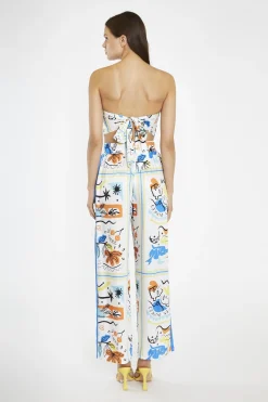 Glamorous Chic Escapes|Co-ords|Blue Scarf-Print Contrast Stripe Wide-Leg-Trousers -