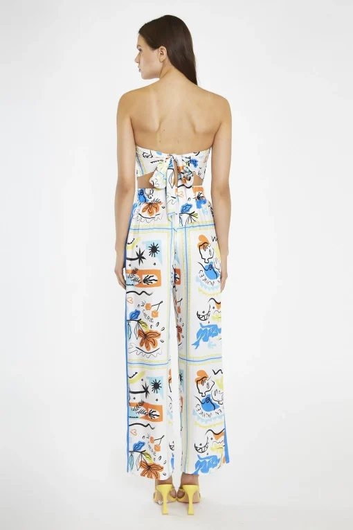Glamorous Chic Escapes|Co-ords|Blue Scarf-Print Contrast Stripe Wide-Leg-Trousers -