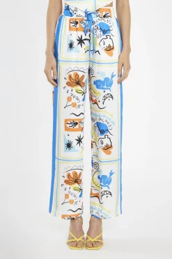 Glamorous Chic Escapes|Co-ords|Blue Scarf-Print Contrast Stripe Wide-Leg-Trousers -