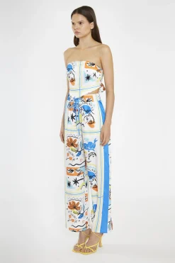 Glamorous Chic Escapes|Co-ords|Blue Scarf-Print Contrast Stripe Wide-Leg-Trousers -