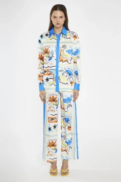 Glamorous Co-ords|Blouses & Shirts|Blue Scarf-Print Oversized-Shirt -